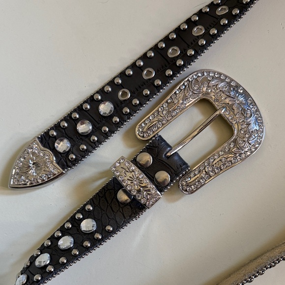 Accessories - Studded Black Belt with Silver Buckle